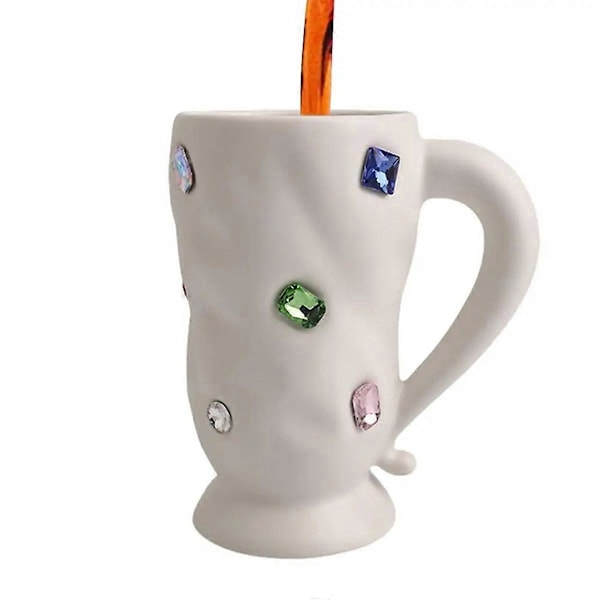 Kristallkaffemuggar Nyhet Färgglad Ädelsten Vit Keramisk Mugg
