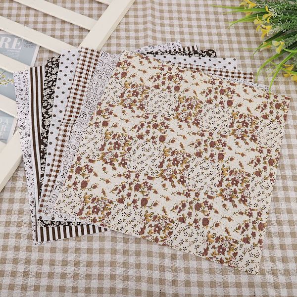7 stk bomullsstoff firkantet blomst forhåndskuttet DIY patchwork stoff brun blomst serie (50 * 50 cm)
