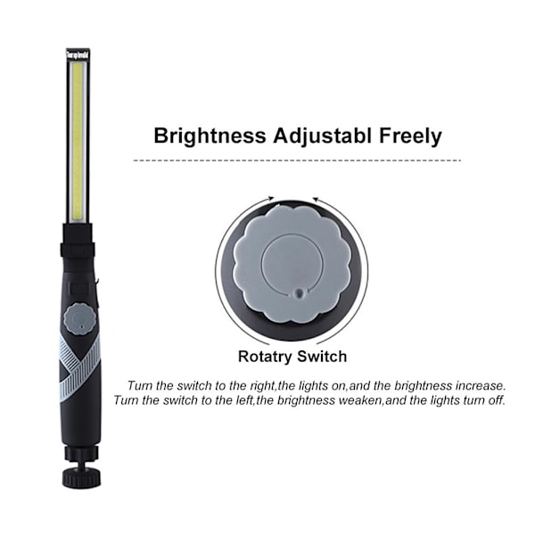 Multifunksjonell justerbar arbeidslys LED lommelykt sammenleggbar COB arbeidslys oppladbar magnet inspeksjonslys