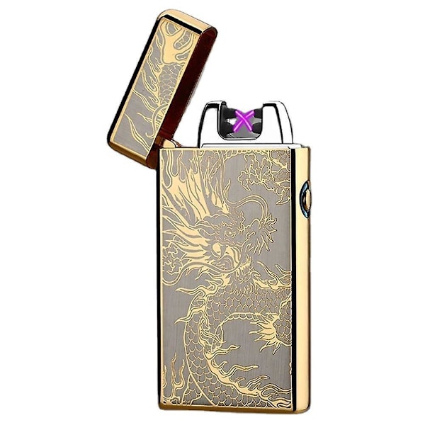 USB-opladelig Plasma Lighter, Elegant og Vindtæt, Fantastisk Gave - Guld