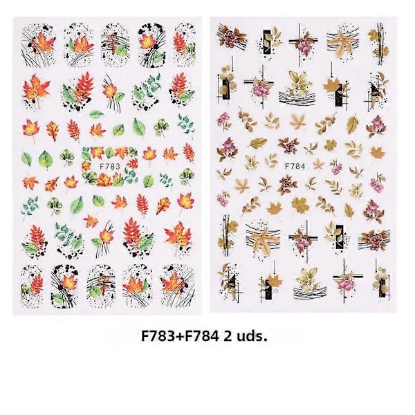 2 st 3D Nageldekor Maple Leaf med Guld Höstlinjer Design DIY Manikyr Dekoration för Kvinnor F783 F784