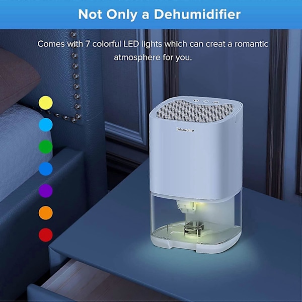 Affugter til hjemmet 1035 ml affugtere til 70 kubikmeter (24 kvm) 7 farverige LED-lys med to arbejdstilstande