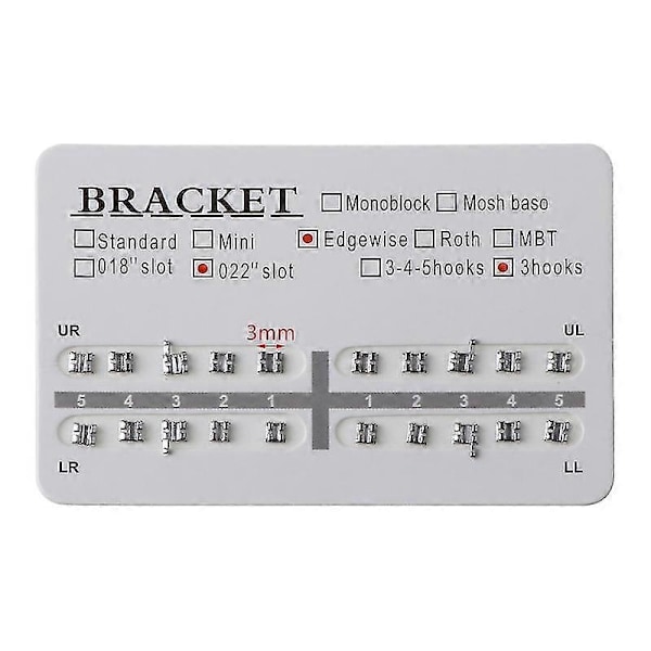 Oikomishoidon hammasraudat 022 Slot 3 Hooks Edgewise Metallikiinnikkeet - 20 kpl