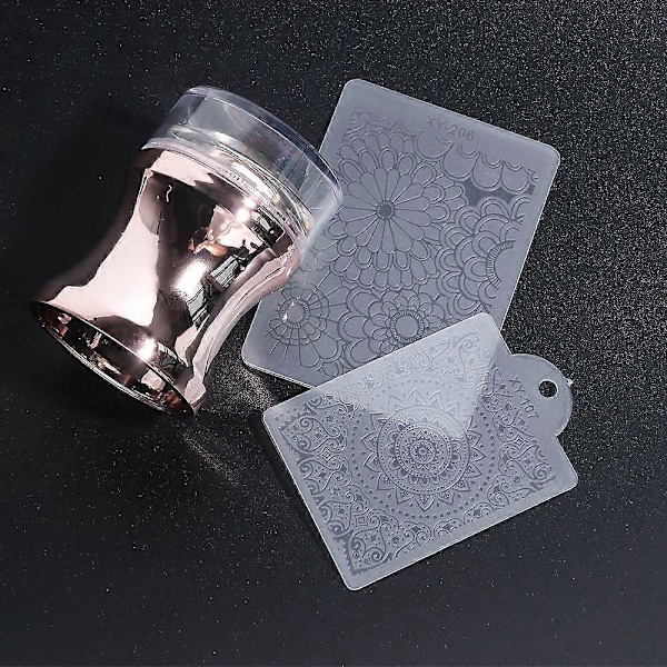 Nagelstämpelkit med spegelspak och klart silikonhuvud för manikyr LY1033-1 Nagelkonstöverföringsmallar 1033 Roséguld