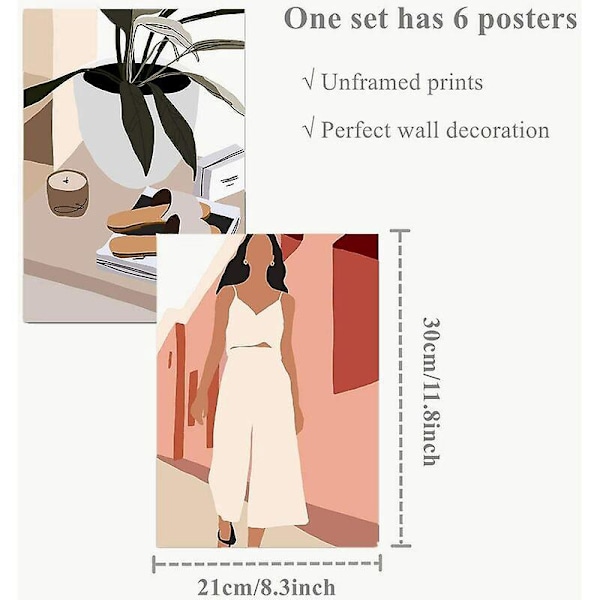 6 Pak Minimalistiske Plakat Line Tegning Vægkunst Prints, Abstrakt Line Art Plakat Lærred Kvinde Tegning Moderne Æstetisk Indretning til Hjem Soveværelse College D