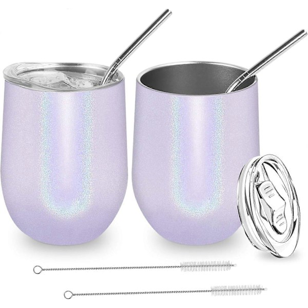 Vin Tumblers med Låg og Sugerør, 2 Pak 35 cl Isolerede Rustfri Stål Vinglas, Ubrydelige Cof