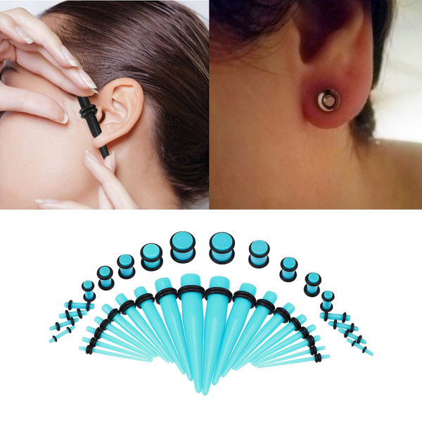 36 stk Fashionable Båre Øreprop Taper Expander O Ring Stretching Kit Cyan