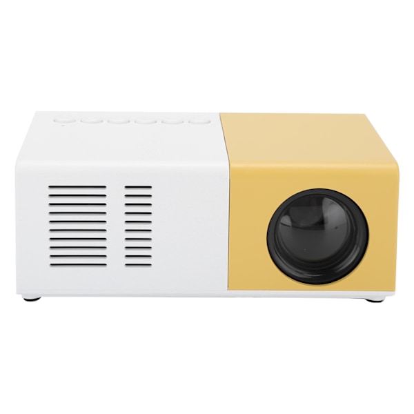 J9 Mini bærbar projektor LED hjemmekino videomediespiller projektor med stativ 100‑240V hvit gul EU-plugg