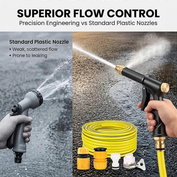 Multifunctional Car Wash Tool, High Pressure Hose Nozzle with 360 Adjustable Spray with Brass Coupling and Trigger Lock for Car Washing