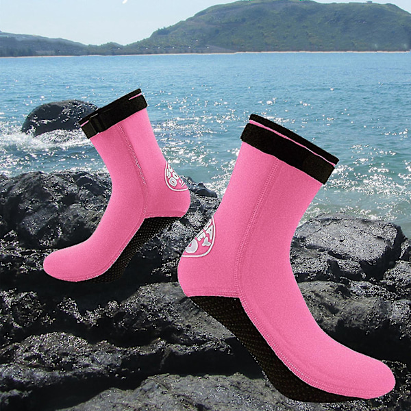 Neopren Snorklingsokker - 3mm tykke, varme og holdbare L rosa