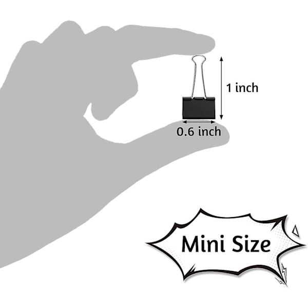 Mini Svarta Pappersklämmor - 120-pack - Små 15 mm (5/8 tum) Pappersklämmor för Hem, Skola och Kontor