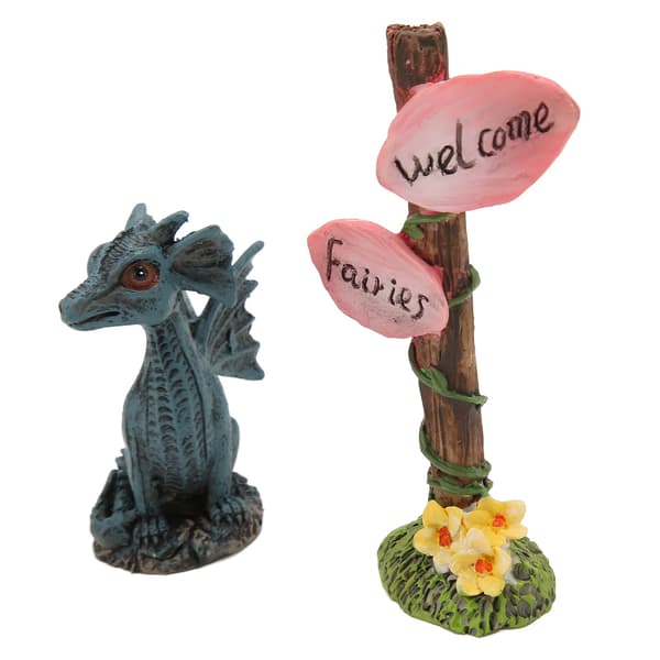 Miniature Dragevejviser Statue Sæt Syntetisk Harpiks Fe Statue Tilbehør til Haveplæne Balkon