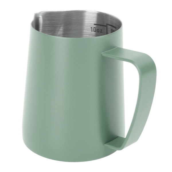 Melkeskummerkanne med spiss tut for skumming av kaffe, 310 ml, 304 rustfritt stål med innvendig skala, mørkegrønn