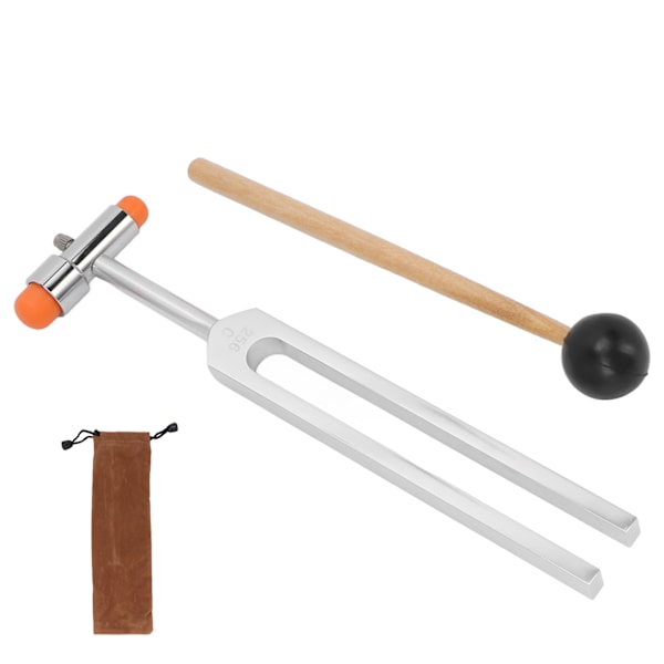 256 Hz Stämgaffel i Aluminiumlegering för Stressreducering, Resonant Stämgaffel med Hammare och Förvaringsväska, Silver
