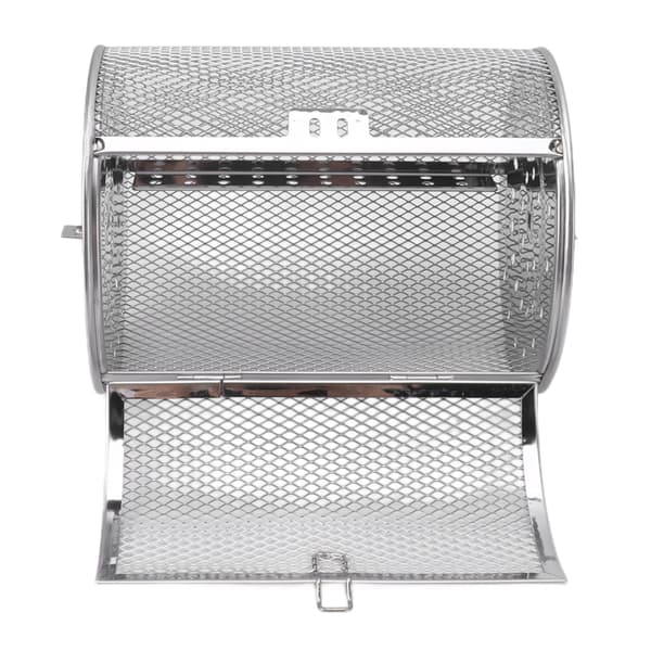 Roterende Grillkurv Rustfrit Stål Grillbur Rund Rustfrit Stål BBQ Grillnet til Jordnødder Tørrede Nødder Grøntsager B