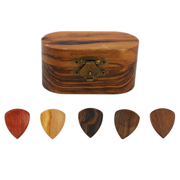 Smooth Wood Guitar Pick Box med 5 stk