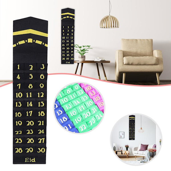 Ramadan Hängkalender Countdown Calendar Hängväska Väggkalenderförvaringsväska