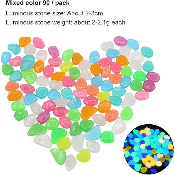 Luminous Glow Stones 90 stk. Dekorative Sten til Akvarier, Haver, Gangstier, Pools og Badeværelser
