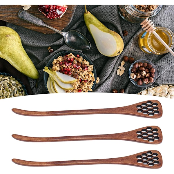 Træ Honning Drypper 3 stk, Honning Dyppe Pinde Træ Honning Kam Honning Pind Honning Dyppe Ske Kaffe Røreske Sirup Dyppere (Brun)