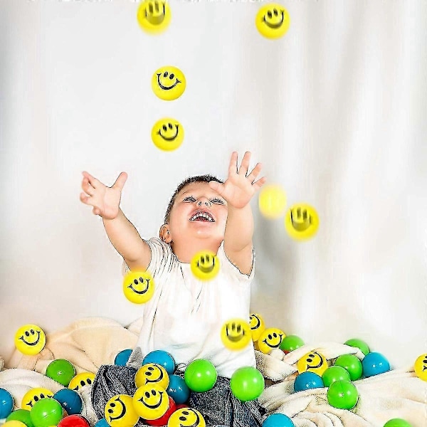 Förpackning med 24 st 5 cm Stressbollar med Smiley, Stressbollar kompatibla med Barn och Vuxna Gul Rolig Stressboll för Barn