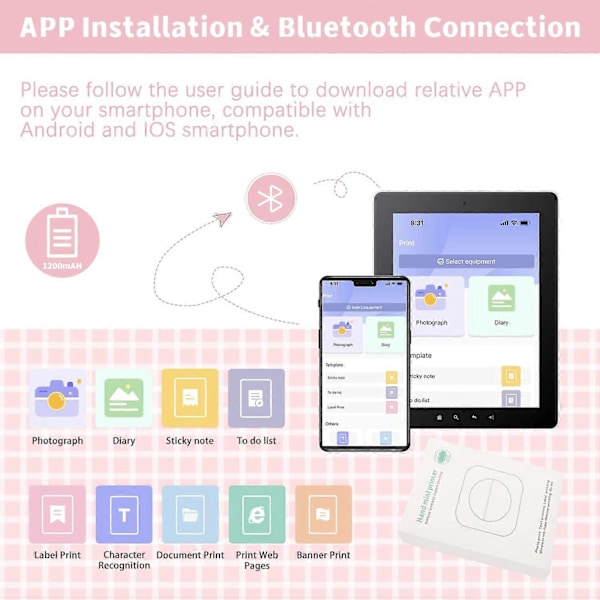 Mini taskutulostin langaton Bluetooth-tulostin lämpövalokuvatulostin kannettava