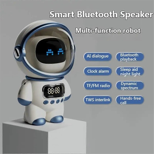 Smart Astronaut Bluetooth Högtalare Portabel Stereo Bordsklocka Vit