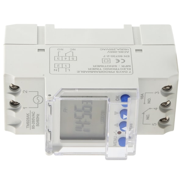 Digital Analog Timer Switch DIN Rail Storskærm Display Programmerbar 85‑265V 16A-Hvid-1 stk.