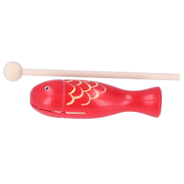 Trummor Instrument Fiskformad Bärbar Trä Musikinstrument för Barn Småbarn Röd