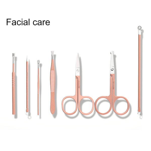 Nagelklippare set 7 i 1 bärbar manikyr i rostfritt stål pedikyr set med case för hemresesalong roséguld