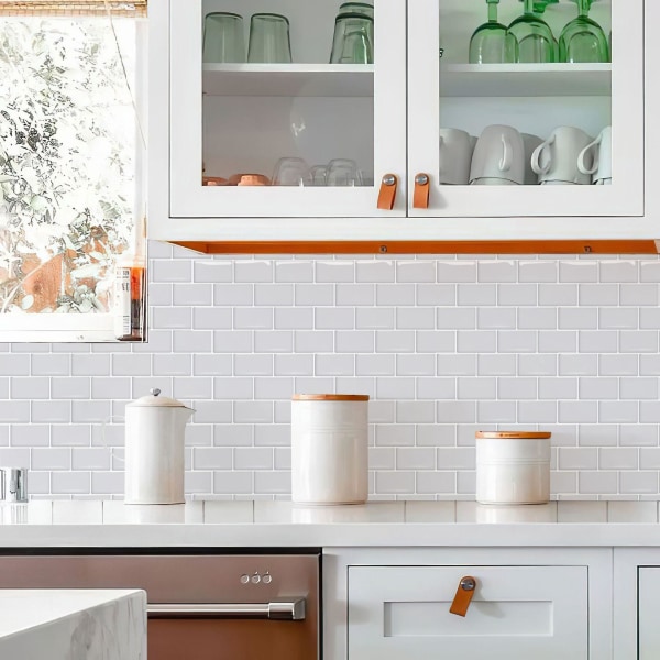 3D-valkoiset tiilet -tarrat - Liimallinen keittiön kirjahylly, kylpyhuoneen seinäsisustus