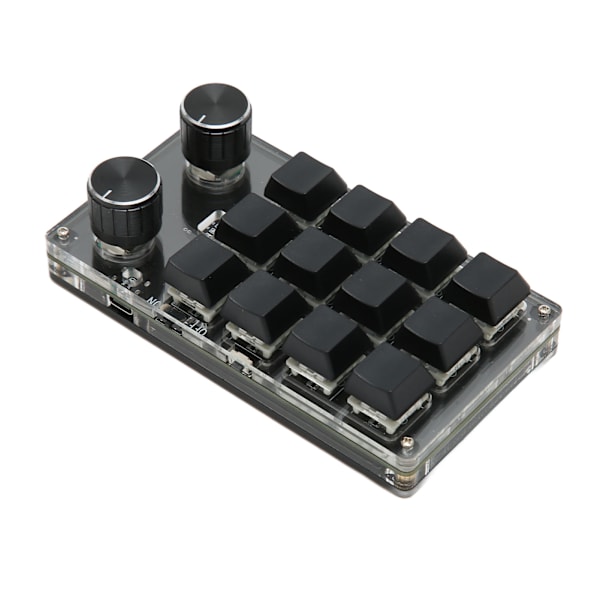 Mini tastatur 12 taster 2 knapper USB eller BT forbindelse blå switch plug and play programmerbar tastatur til spil kontor medier sort