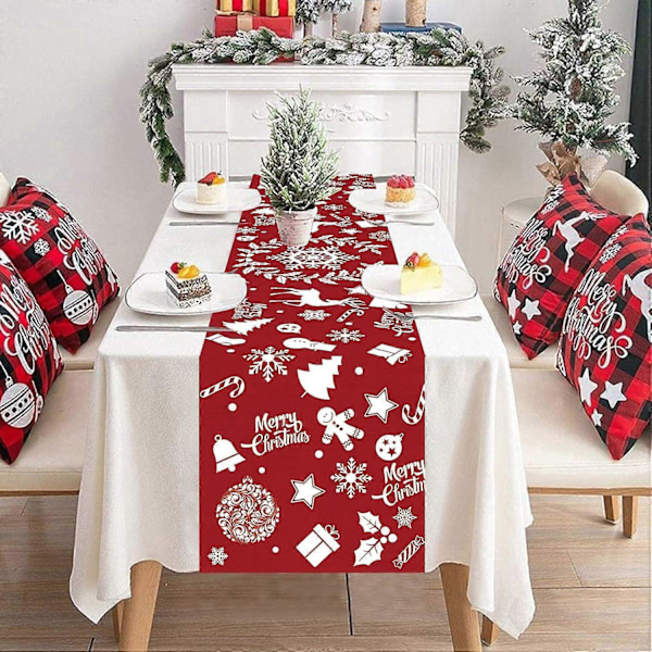 Rød Julebordløper, Hvit Julekrans Snøfnuggmønster Bordløper (33*183cm)