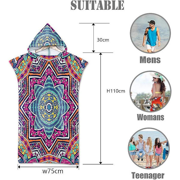 Boho strandhåndklæde: Mikrofiberkåbe med hætte til svømning og surfing (unisex)