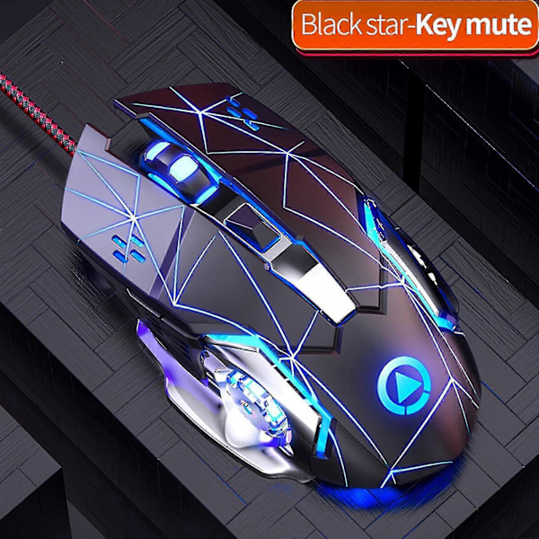 Tyst RGB Gamingmus - USB-ansluten - 6 Knappar Optisk - Datormus för Gamers Svartmute