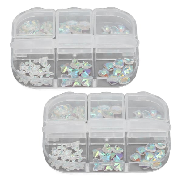 2 stk 6 Grids Nail Art dekorationer Forskellige former Glitter Manicure Dekorative Ornamenter til Home Salon