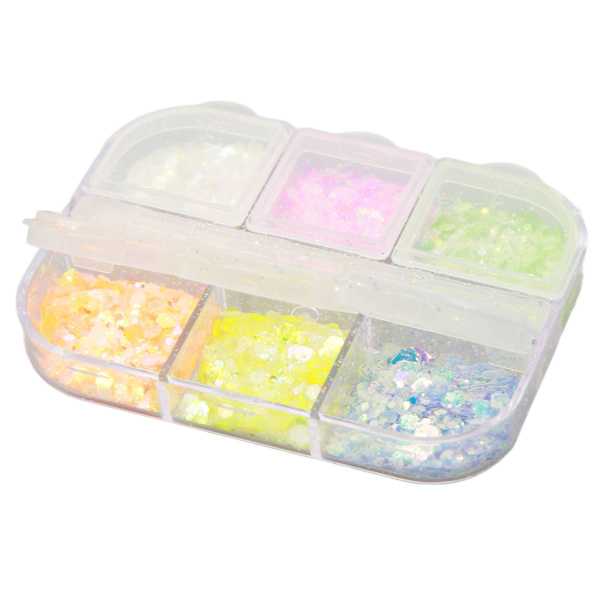 Nagelglitter blandat glitter 6 färger Lysande dekorativa nail art paljetter för gör-det-självkonst