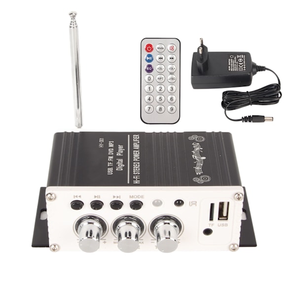 Bilforstærker 2-kanals Bluetooth 5.0 Digital Mini HIFI Stereoeffektforstærker med fjernbetjening 100-240V EU-stik