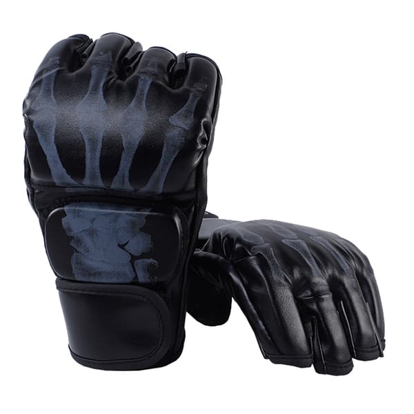 Halvfinger Boksehandsker Kickboks Handsker med Justerbar Håndledsrem til Mænd Kvinder Ghost Hand Style Sort