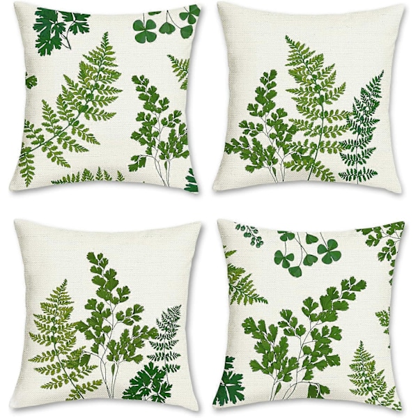 Pudebetræk 45 x 45 cm Grøn Botanisk Blad Dekorativt Pyntepudebetræk Polyester Linned Pudebetræk til Sofa Have Udendørs Indretning Sæt med 4