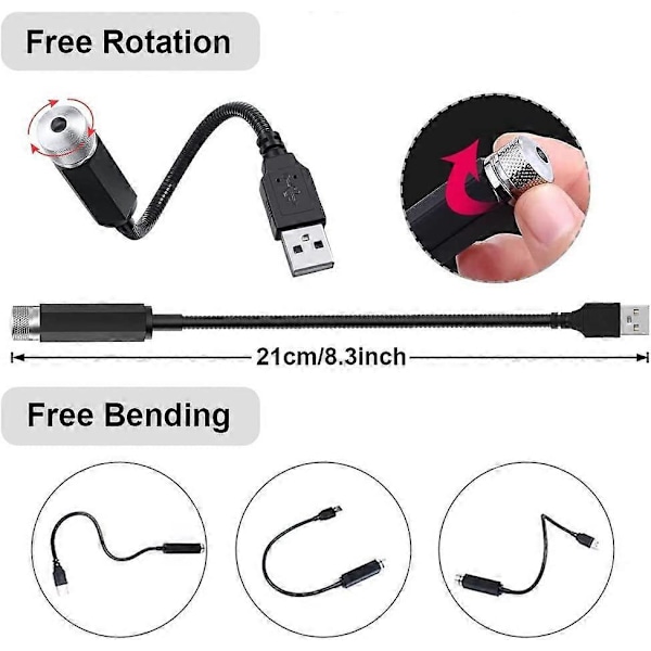 2 Pakke Bil Interiør Tak Stjerne USB Projektor LED Nattlys