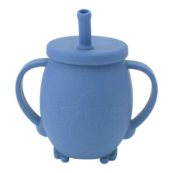230 ml silikon treningskopper for småbarn med sugerørlokk, sklisikre håndtak, sølefri treningskopp for baby, småbarn, spedbarn, mørkeblå