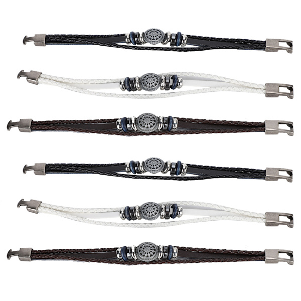 6 kpl rannekoru käsintehty jaettu nahka punottu PU miesten naisten retro rannekoru 23cm
