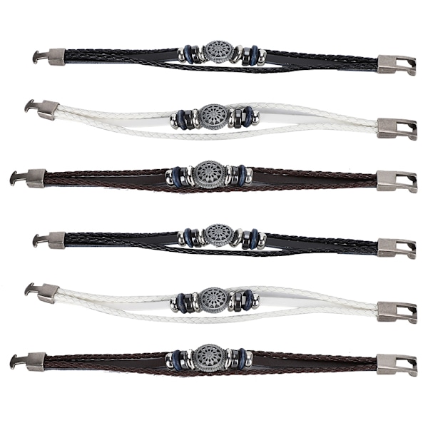 6Pcs Bracelet HandWoven Split Leather Braided PU Men's Women's Retro Wristband 23cm