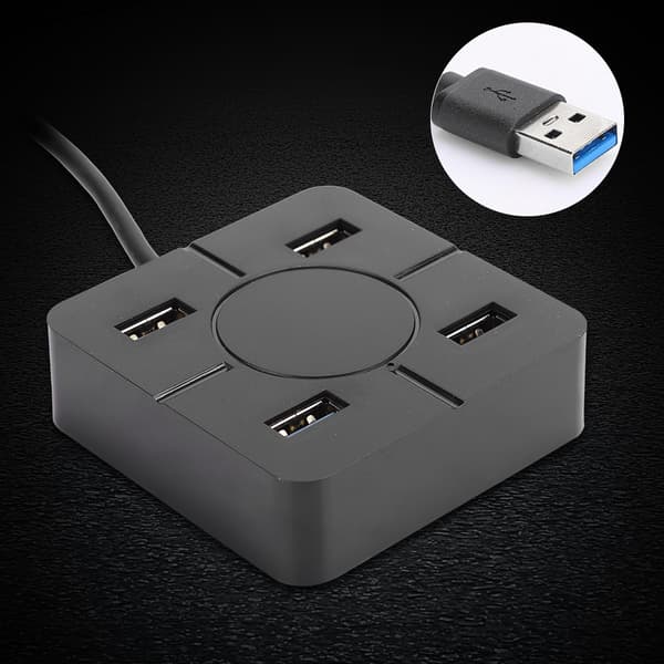 Hub USB3.0 Splitter 4-i-1 Dokkingstasjon 4-Port Multipurpose Laptop Tilbehør for Utvidelse Svart