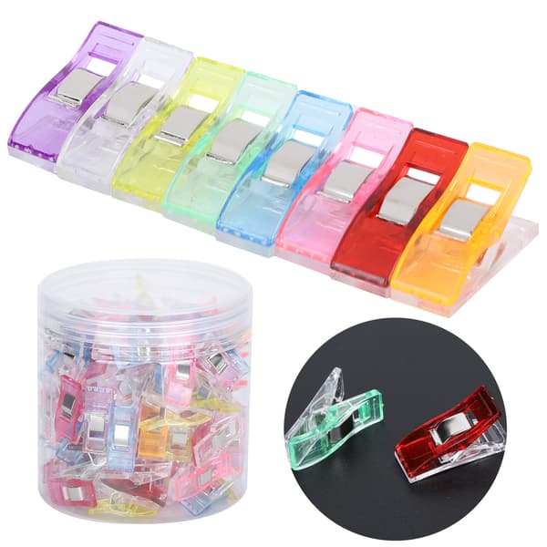 100 stk. sømklips patchwork syning quiltning fladhovedet plastik farverige faste klips
