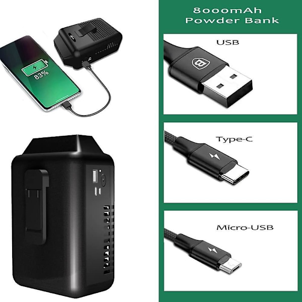 8000mAh Laddningsbar Bärbar Midjeklipp Nackfläkt Kraftfull Vind Långvarig Kylning Värmechocksprevention