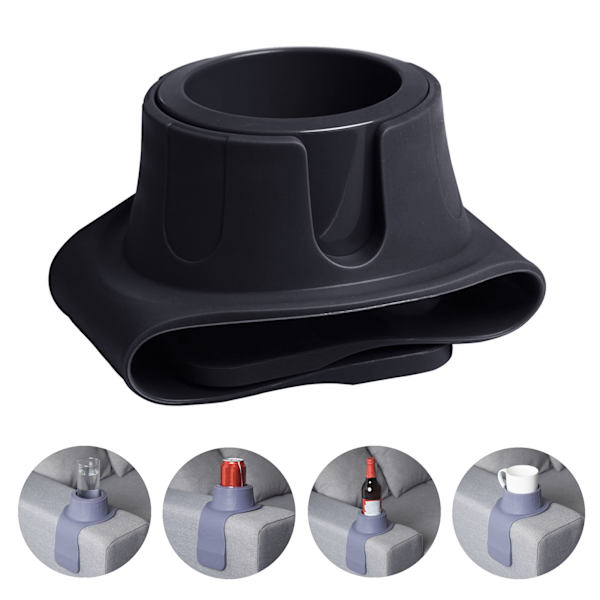 Silikone Sofa Kopholder til Sofa, Anti-Spild Sofa Coaster, Varmebestandig Armlæn Kopholder Bakke, Sort