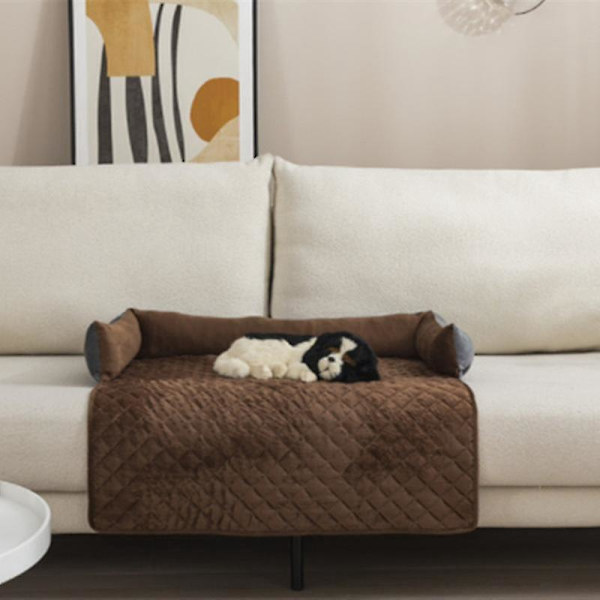 Vandtæt fløjls kæledyrssofa seng med skridsikker bund og 3-sidede puder - Møbelbetræk til hunde og katte 75X75CM COFFEE