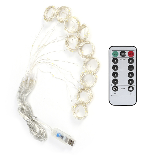 3x2m USB-fjärrkontroll 200LED Chip Curtain String Lights med 8 belysningslägen Heminredning