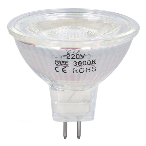 5W COB LED-lampa Glas MR16-lampa Dimbar Spot-lampa för sovrum Vardagsrum 220VVarmt vitt ljus 3000K